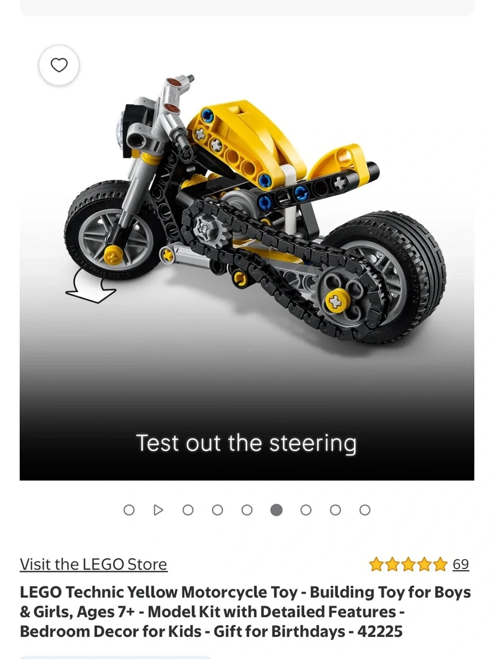 Lego Technic Yellow and Gray Motorcycle Model 42225 COLLECTIBLES